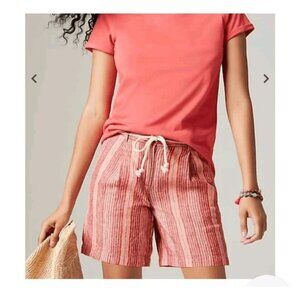 J. Jill Striped Linen Shorts Size 12 Zip Front Red Orange Bohemian 6" Inseam